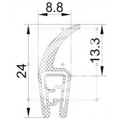 Klemprofiel | EPDM | mosrubber flap | zwart | 24 x 8,8 mm | per meter